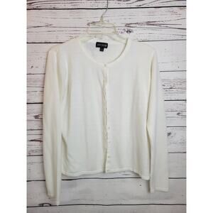 Studio Knitted Cardigan Sweater White Long Sleeve Preppy Women's Size Large